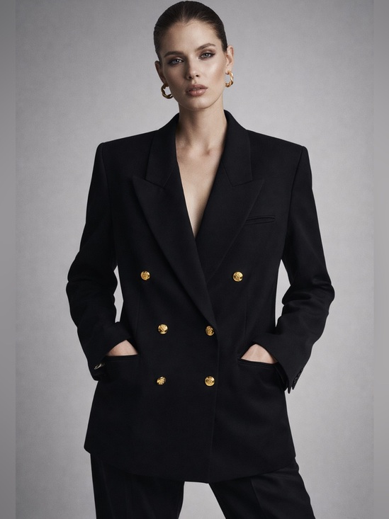 Austin Reed Jackets & Blazers - Vintage Austin Reed Black Wool Blazer Gold Button Double Breasted Jacket Size 8